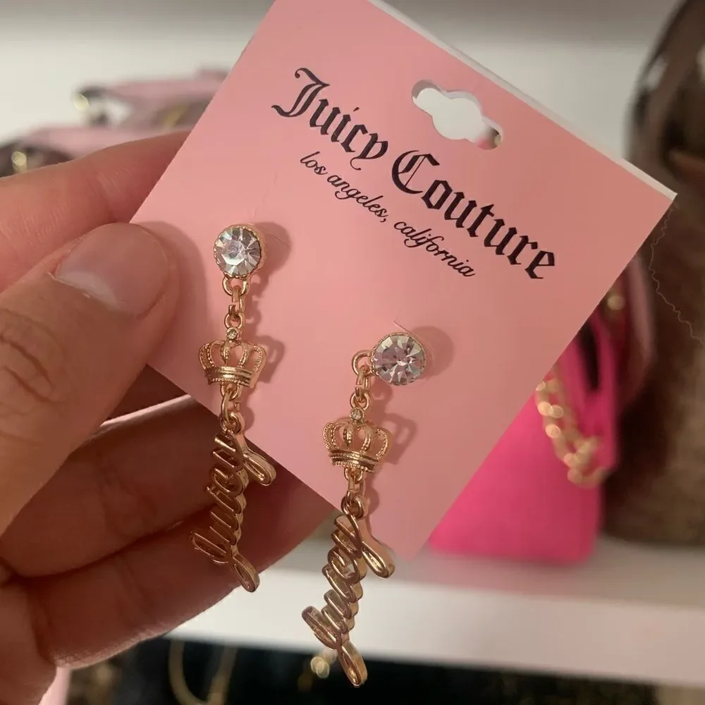 Juicy Couture Dangle Crown Rhinestone Earrings